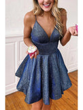 A-Line Cocktail Dresses Party Dress Homecoming Short / Mini Sleeveless V Neck Satin Backless with Pleats