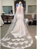 One-tier Lace Wedding Veil Chapel Veils with Trim / 100% Polyester / Drop Veil