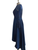 A-Line Cocktail Dresses Elegant Dress Party Wear Asymmetrical Long Sleeve Jewel Neck Satin with Crystals Appliques