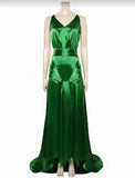 A-Line Party Dresses Vintage Dress Holiday Sweep / Brush Train Sleeveless V Neck Satin Backless with Ruched