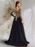 all Gown Luxurious Elegant Prom Formal Evening Dress V Neck Long Sleeve Floor Length Tulle with Sequin Appliques
