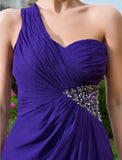 Sheath / Column Classic & Timeless Dress Formal Evening Floor Length Sleeveless One Shoulder Chiffon with Beading Split Front