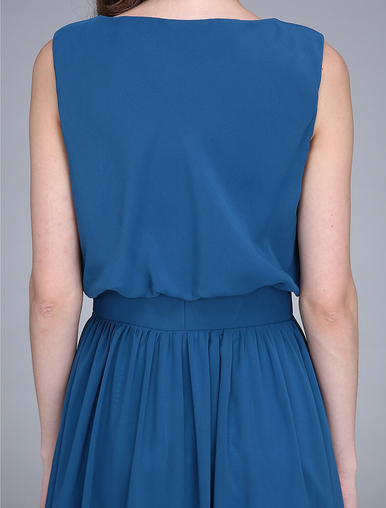 Sheath/Column Square Neck Sleeveless Floor-Length Bridesmaid Dresses with Ruffles & Split Side