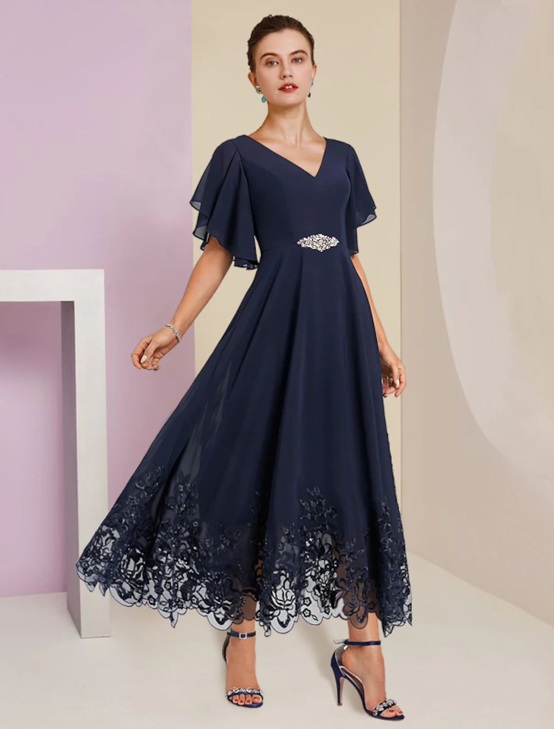 A-Line Mother of the Bride Dress Formal Fall Wedding Guest Elegant V N ...