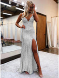 Mermaid / Trumpet Prom Dresses Sparkle & Shine Dress Formal Sweep / Brush Train Sleeveless V Neck Sequined Backless with Glitter Sequin