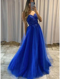 A-Line Prom Dresses Princess Dress Formal Prom Floor Length Sleeveless Sweetheart Detachable Tulle Backless with Pleats Beading Appliques