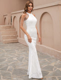 Mermaid / Trumpet Wedding Guest Dresses Sparkle & Shine Dress Halloween Evening Party Floor Length Sleeveless High Neck Sequined with Fringe Beading