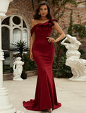 Mermaid / Trumpet Evening Gown Sexy Dress Formal Wedding Guest Sweep / Brush Train Sleeveless One Shoulder Polyester with Ruffles