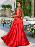 A-Line Bridesmaid Dress Spaghetti Strap Sleeveless Sexy Floor Length Charmeuse with Pleats / Split Front