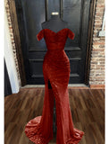 Mermaid / Trumpet Evening Gown Sparkle & Shine Dress Prom Floor Length Sleeveless Cowl Neck Sequined with Ruched