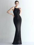 Mermaid / Trumpet Prom Dresses Elegant Dress Formal Floor Length Sleeveless Halter Chiffon with Beading Sequin