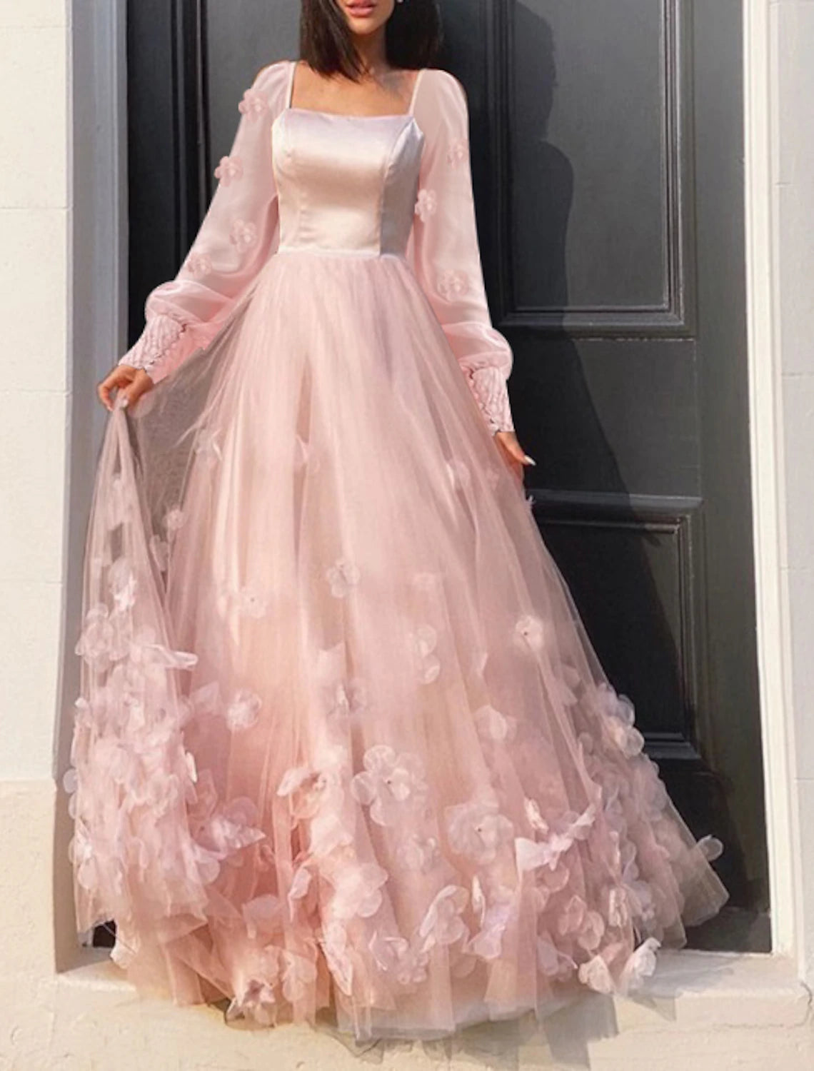 A-Line Prom Dresses Maxi Dress Sweet 16 Birthday Floor Length Long Sle