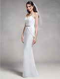 Mermaid / Trumpet Bridesmaid Dress Spaghetti Strap Sleeveless Elegant Floor Length Chiffon / Lace with Lace / Crystals