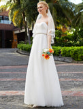 Reception Wedding Dresses Princess Sweetheart Strapless Floor Length Chiffon Bridal Gowns With Sashes / Ribbons Beading