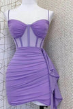 Spaghetti Straps Pleats Cute Homecoming Dress Party Dress