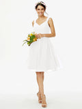 A-Line Bridesmaid Dress Straps Sleeveless Open Back Knee Length Chiffon with Sash / Ribbon / Bow(s) / Criss Cross