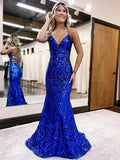 Mermaid / Trumpet Prom Dresses Sparkle & Shine Dress Formal Sweep / Brush Train Sleeveless V Neck Sequined Backless with Glitter Sequin