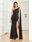 Sheath / Column Evening Gown Sexy Dress Party Wear Floor Length Sleeveless Off Shoulder Sequined with Sequin Slit Strappy