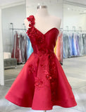 A-Line Homecoming Dresses Backless Dress Holiday Short / Mini Sleeveless One Shoulder Satin with Appliques