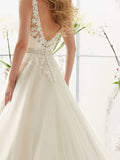 Engagement Open Back Sexy Formal Wedding Dresses Court Train A-Line Sleeveless V Neck Lace With