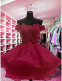 Short / Mini Homecoming Dresses Floral Dress Christmas Sleeveless Strapless Organza with Buttons Appliques