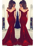 Mermaid / Trumpet Prom Dresses Sexy Dress Formal Court Train Sleeveless Off Shoulder Stretch Fabric V Back with Beading Appliques