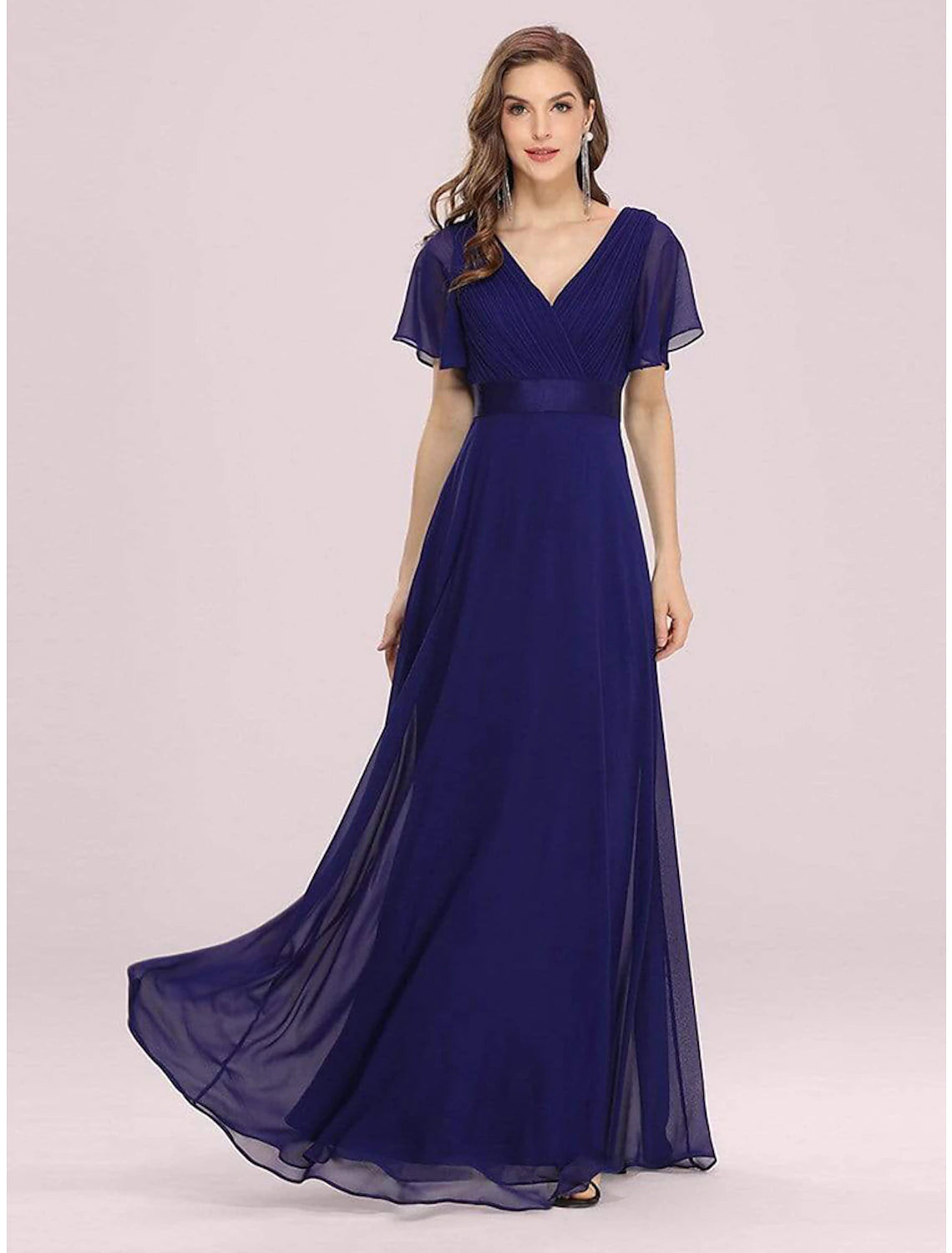 A-Line Evening Gown Empire Dress Wedding Guest Formal Evening Floor Le ...