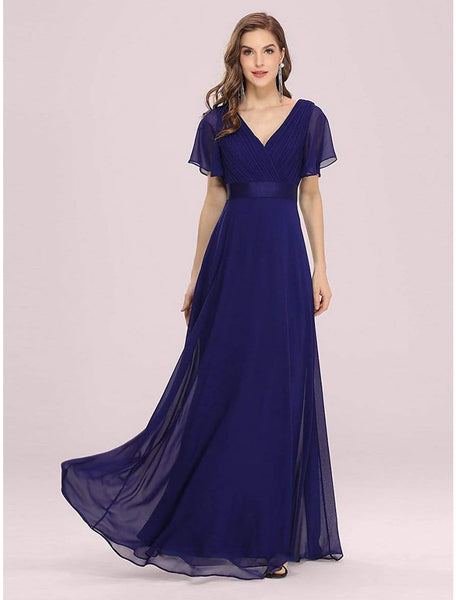 V-neck Empire Floor-length Gown with Lace Pleating Olive Green main image 1