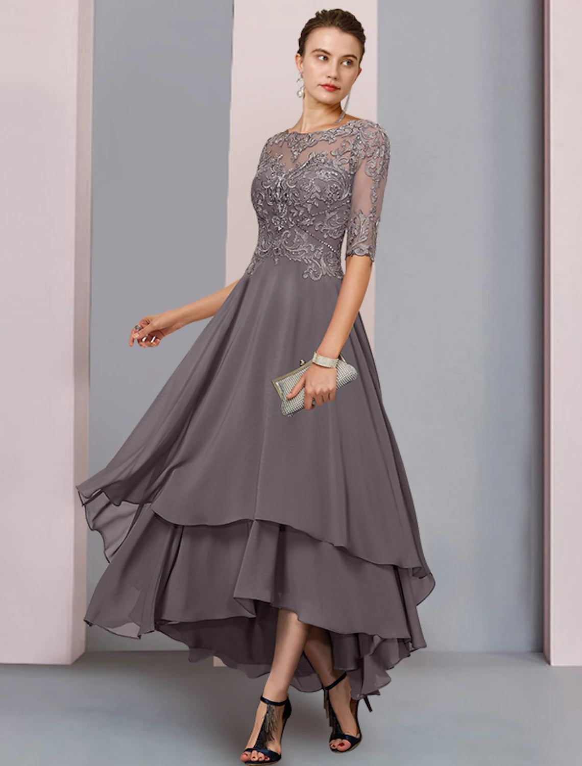 A-Line Mother of the Bride Dress Formal Wedding Guest Elegant Scoop Ne ...