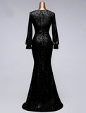 Mermaid / Trumpet Evening Gown Elegant Dress Wedding Guest Floor Length Long Sleeve V Neck Tulle with Sequin Slit