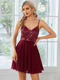 A-Line Homecoming Dresses Sexy Dress Party Wear Short / Mini Sleeveless Spaghetti Strap Chiffon with Pleats Sequin