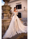 Engagement Formal Wedding Dresses Court Train Two Piece Long Sleeve Sweetheart Lace With Appliques