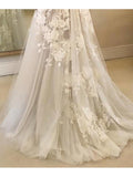 Beach Boho Wedding Dresses Sweep / Brush Train A-Line Sleeveless V Neck Lace With Appliques