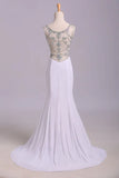 Mermaid Excellent Sleek Sleeveless Split Sequins Sweep Train Prom Dress