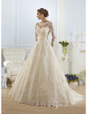 Engagement Formal Wedding Dresses Ball Gown Illusion Neck Long Sleeve Court Train Lace Bridal Gowns With Appliques