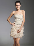 Sheath / Column Dress Holiday Short / Mini Sleeveless Strapless Lace with Lace Beading