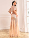 Two Piece Mermaid / Trumpet Party Dresses Sparkle & Shine Dress Prom Floor Length Sleeveless V Neck Capes Tulle V Back with Sequin Shawl