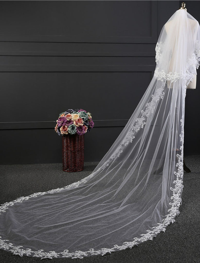 Two-tier Lace Wedding Veil Cathedral Veils with Appliques 118.11 in (3 ...