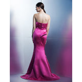 Mermaid / Trumpet Elegant Formal Evening Dress Strapless Sleeveless Sweep / Brush Train Satin with Flower