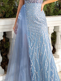 Mermaid / Trumpet Evening Gown Cut Out Dress Wedding Party Floor Length Sleeveless One Shoulder Tulle with Sequin