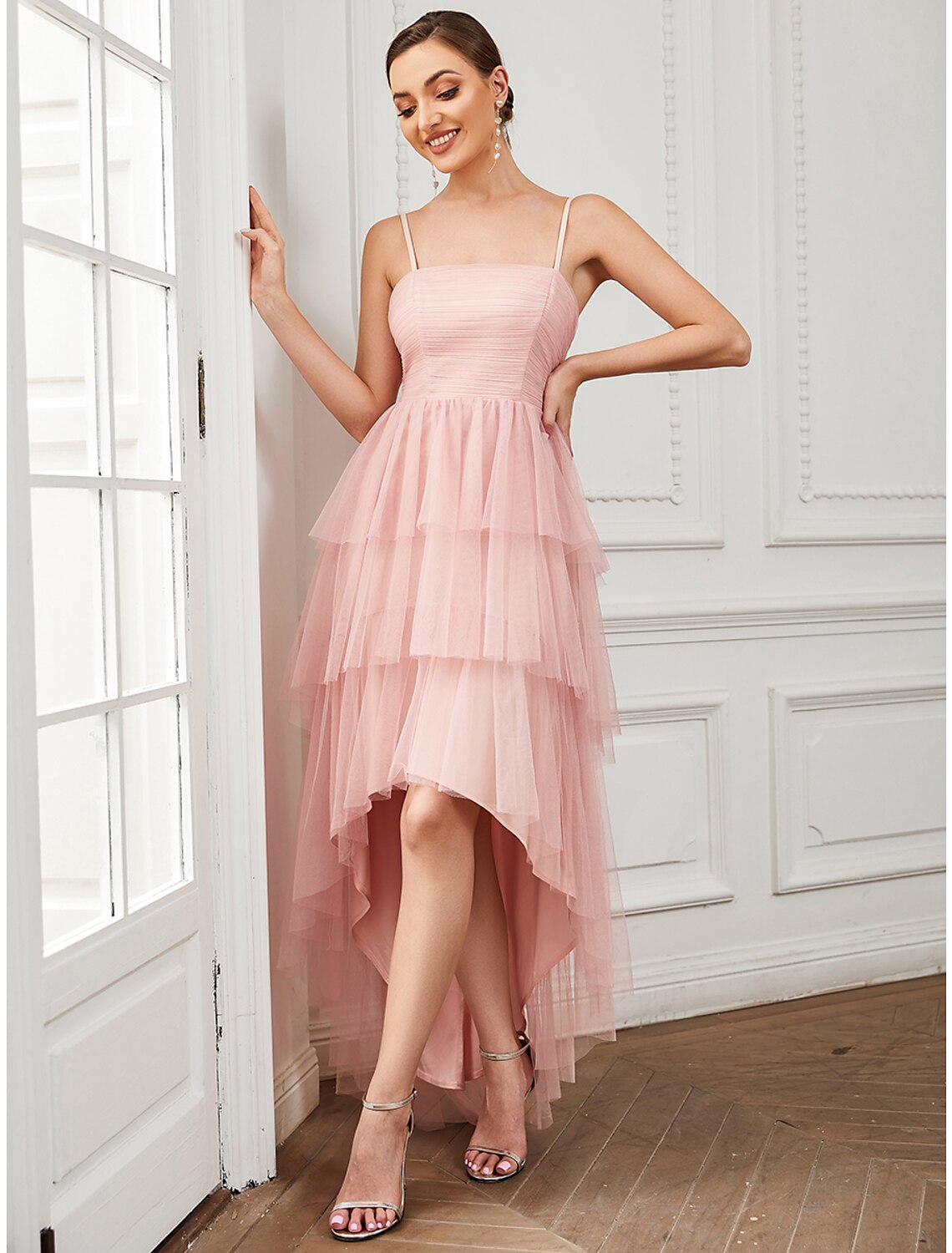 A-Line Party Dresses Vintage Dress Prom Knee Length Sleeveless Spaghetti Strap Tulle with Ruched