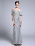 Sheath / Column Mother of the Bride Dress Convertible Dress Sweetheart Ankle Length Chiffon Half Sleeve No with Sequin Side Draping