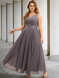 Two Piece A-Line Evening Gown Elegant Dress Formal Tea Length Sleeveless V Neck Chiffon with Appliques