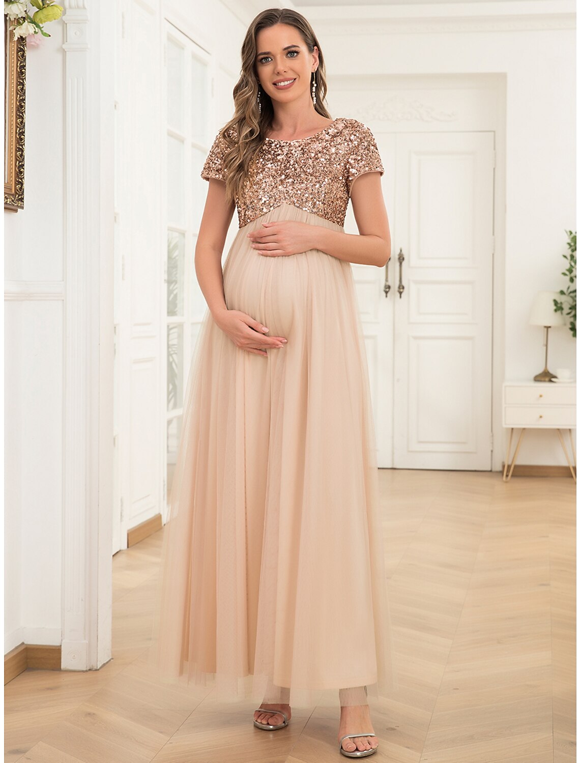 A Line Party Dresses Maternity Dress Party Wear Ankle Length Short Sle BL Dress