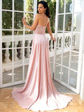 Sheath / Column Evening Gown Sexy Dress Wedding Party Court Train Sleeveless Sweetheart Satin with Ruched Pearls Sequin
