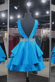 A-line V-Neck Beadings Short Homecoming Dresses