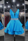 A-line V-Neck Beadings Short Homecoming Dresses