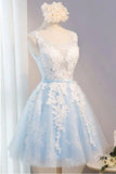 Scoop Neck Short Tulle Appliques Lace Homecoming Dress