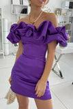 Sheath Off-the-Shoulder Sleeveless Ruffles Satin Short Homecoming Dress