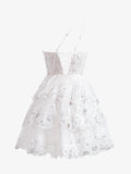 A Line One Shoulder Tiered Lace Short Homecoming Dress